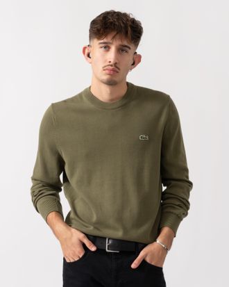 Lacoste Mens Crew Neck Sweater in Dark Green Cotton - Size Large