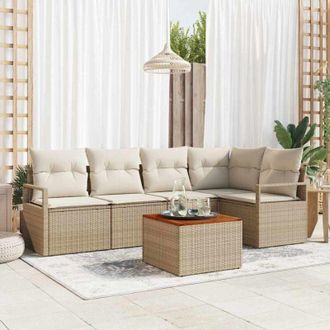 vidaXL Vidaxl - Conjunto De Sof&aacute; De Jard&iacute;n Con Coj&iacute;n 6 Pcs Beige Polirat&aacute;n