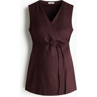 H&M Mama Linen-blend Wrap Top in Dark Brown at Nordstrom, Size Xx-Large