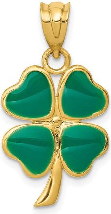 Diamond2Deal 14k Yellow Gold Enameled Four Leaf Clover Pendant