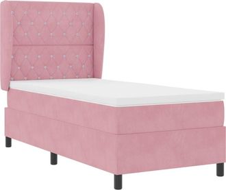 vidaXL Box Spring Bed with Mattress Pink 90 x 190 cm Velvet Vidaxl