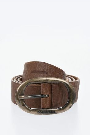 Dsquared2 Crinkled Leather Belt with Logoed Buckle 35mm size 100
