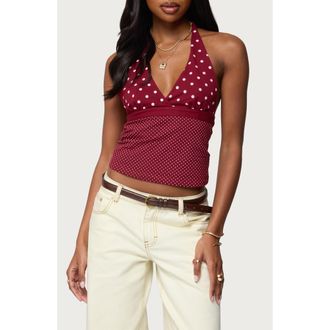 Edikted Ginny Mixed Polka Dot Halter Top in Burgundy at Nordstrom, Size X-Large