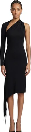 Courr&egrave;ges Black Solid One Shoulder Midi Dress