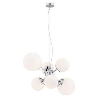 Netlighting Satelite Globe Pendant Ceiling 6 Light Opal Chrome in Grey