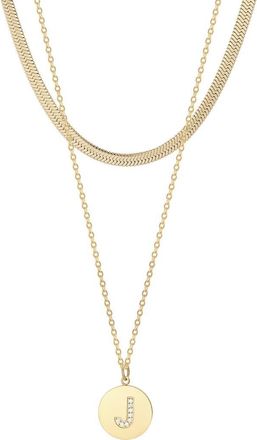 Adornia Set of 2 Initial Pendant & Herringbone Necklaces in Gold-J at Nordstrom Rack
