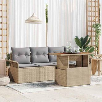 vidaXL Conjunto De Sof&aacute; De Jard&iacute;n 5 Pcs Beige Polirat&aacute;n Vidaxl