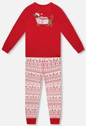 Deux par Deux Adult Men Organic Cotton Two-Piece Pajama Set in Red And White Fairisle at Nordstrom, Size X-Large