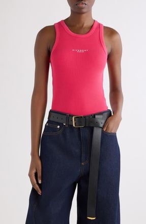 Givenchy Embroidered Logo Stretch Cotton Rib Tank in Lipstick Pink at Nordstrom, Size X-Large