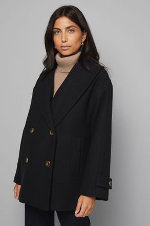Wallis Womens Mid Length Shawl Collar Double Breasted Coat - Black - Size 18 UK