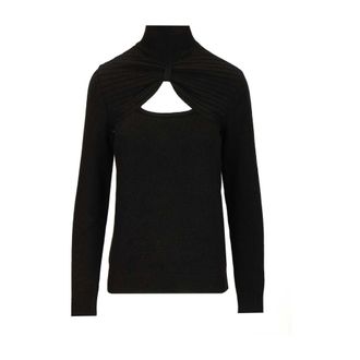 Valentino Garavani Cutout Gathered Virgin Wool Turtleneck Jumper - female - Valentino Garavani - Turtlenecks - Black - S - Knitwear