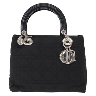 Dior Vintage Lady Dior Bag Cannage Quilt Nylon Black Nylon Handbag (Pre-Owned)