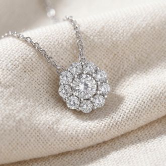 Pompeii3 5/8ct Diamond Halo Pendant 10K White Gold Womens Necklace