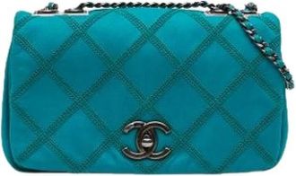 Chanel Pre-owned Vintage Quilted Flap Shoulder Bag - Dames - Vintage Schoudertas - Blauw - ONE Size - Leer - Vintage