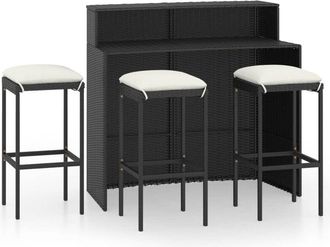 vidaXL Set Muebles De Bar Para Jard&iacute;n 4 Piezas Y Cojines Negro Vidaxl