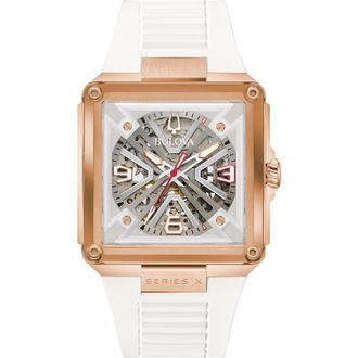 Bulova Marc Anthony Series X Skeleton Automatic Rubber Strap Watch, 39mm in Rose Gold-Tone at Nordstrom