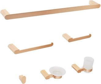 Beliani Beliani - Conjunto De 6 Accesorios De Ba&ntilde;o Minimalista De Aluminio Brillante Vaso Y Jabonera De Vidrio Incluidos Dorado Paracas