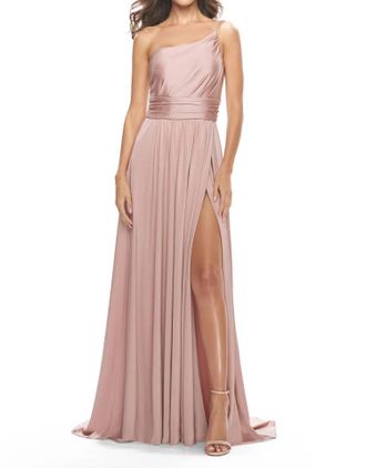 La Femme One-Shoulder Jersey Gown In Mauve