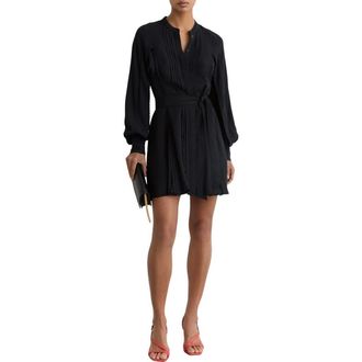 Reiss Eliana Long Sleeve Tie Belt Minidress in Navy at Nordstrom, Size 6 Us