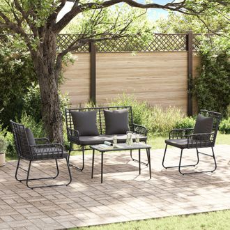 Berkfield Home Garden Dining Set with Pillow 3 pcs Poly rattan, steel in Black