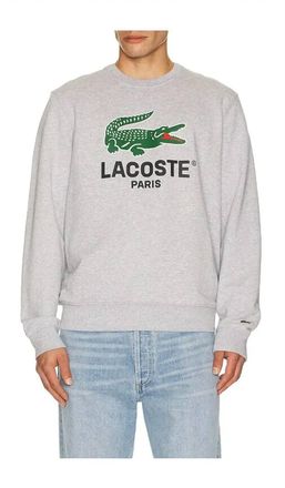 Lacoste Mens Graphic Croc Non Brushed Fleece Sweatshirt In Silver Chine