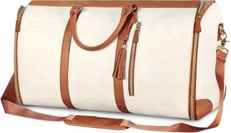 Generic Compatible For 1pc Foldable Womens Travel Convenient Carry-on Clothing Bag Large Leather Duffel Business(Beige)
