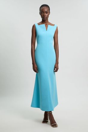 Karen Millen Womens Compact Stretch High Neck Clean Pencil Midi Dress - Turquoise - Size 12 UK