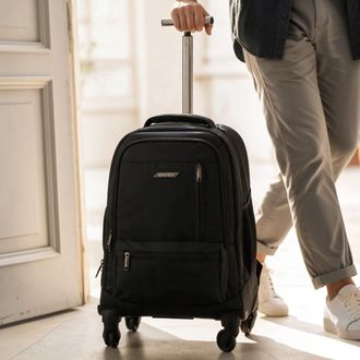 Infinity Leather 19 laptoprugzak op wieltjes zwart, premium PU, 4 wielen, trolleyrugzak