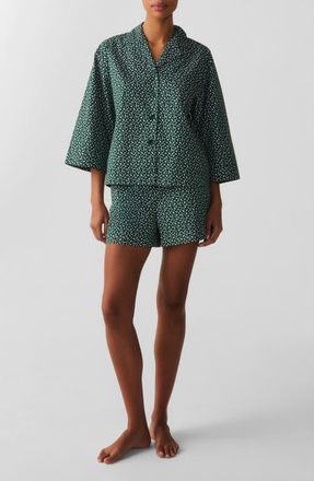 Petite Plume Olivia Cotton Poplin Short Pajamas in Medium Green at Nordstrom, Size X-Small
