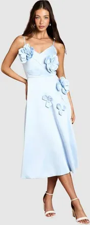 Coast Corsage Detail Satin Midi Dress in Light Blue at Nordstrom, Size 10