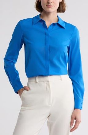 Alice & Olivia Willa Long Sleeve Silk Blend Button-Up Shirt in Frnch Blue at Nordstrom Rack, Size Small