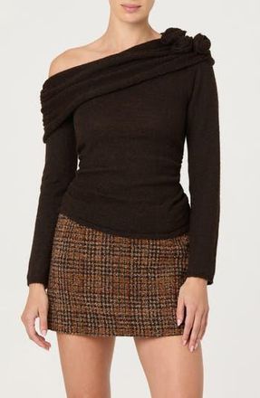 ASTR the Label Fenia Embellished One Shoulder Sweater in Dark Brown at Nordstrom Rack, Size X-Small