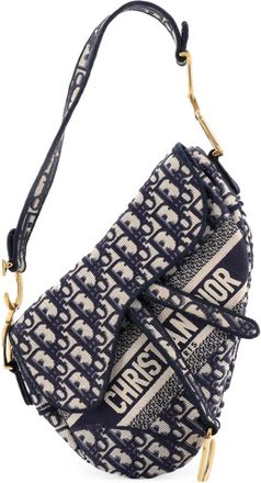 Dior Saddle Handbag Logo Embroidered Oblique Canvas Medium shoulder bag - Blu