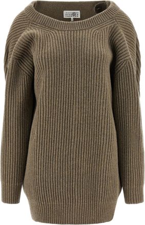 Maison Margiela Womens Beige Virgin Wool Short Dress