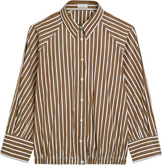 Brunello Cucinelli Striped Boxy Cotton-poplin Shirt - Tan - S (UK8-10 / S)
