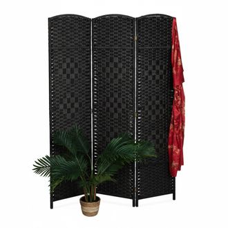 Relaxdays Relaxdays Biombo Separador Plegable 170 X 120 Cm, 3 Paneles, Madera, Cord&oacute;n De Papel, Negro
