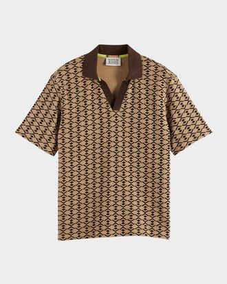 Scotch & Soda Men & apos;s Relaxed-Fit Geometric Toweling Johnny Collar Polo Shirt