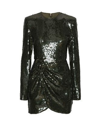 Rotate Fitted Dark Olive Sequined Mini Dress with Draped Detail