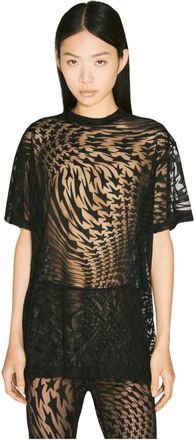 MUGLER Sheer Flocked Star T-Shirt - Dames - T-shirts - Zwart - XS - Tops
