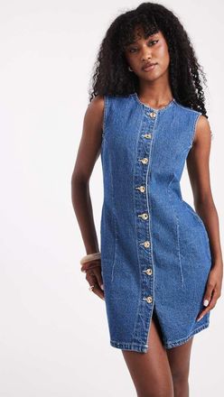 New Look Vestito corto in denim blu stretto in vita