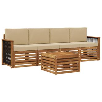 vidaXL Conjunto De Sof&aacute;s De Exterior Con Coj&iacute;n 5 Pcs Natural Y Beige Vidaxl