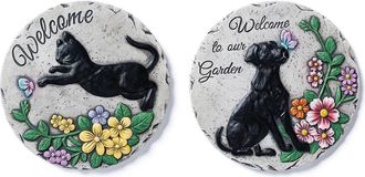 Glitzhome Set of 2 Cement Cat and Dog Textured Stepping Stones in Black at Nordstrom, Size Medium