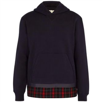 Marni Mens Plaid Trim Hoodie In Navy/ Plaid