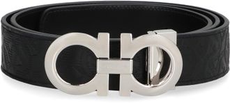 Ferragamo Mens Gancini Reversible Leather Belt Black Calfskin