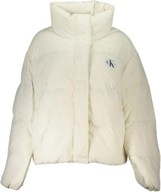 Calvin Klein Lange Mouwen Jas met Logo en Meerdere Zakken - Dames - Winterjassen - Wit - L - Polyester - Jassen