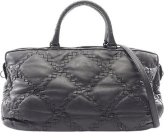 Bottega Veneta Pre-owned Intrecciato Calfskin Boston Bag - Dames - Vintage Handtas - Zwart - ONE Size - Leer - Vintage
