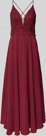 Luxuar Luxuar Abendkleid mit Spitzenbesatz in Bordeaux, Gr&ouml;&szlig;e 40