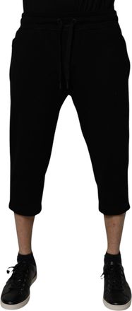 Dolce & Gabbana Mens Black Cotton Blend Cropped Sweatpants Pants Polyester