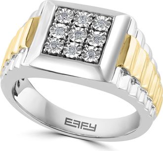 Effy Mens Two-Tone Diamond Signet Ring in Silver at Nordstrom Rack, Size 10