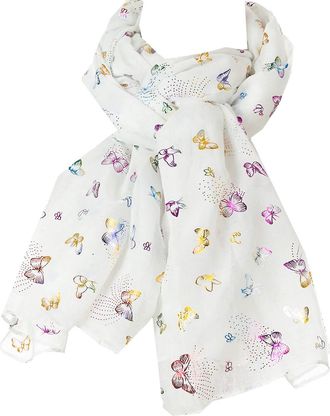 World of Shawls New Butterfly Print Ladies Celebrity Style Scarves Maxi, Scarf, Wrap, Sarong, shawls (New Multi Colour Glitter White)